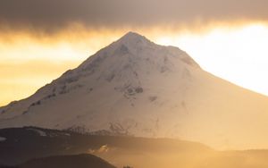 Preview wallpaper mountain, peak, forest, trees, snow, landscape