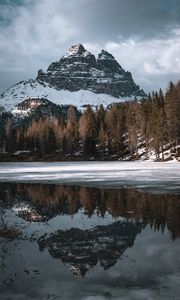 Preview wallpaper mountain, peak, forest, lake, reflection, nature