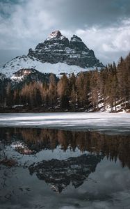 Preview wallpaper mountain, peak, forest, lake, reflection, nature