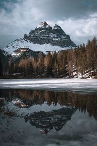 Preview wallpaper mountain, peak, forest, lake, reflection, nature