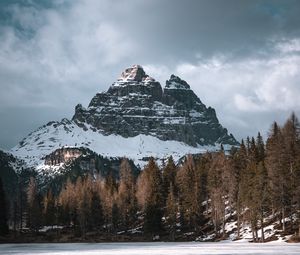 Preview wallpaper mountain, peak, forest, lake, reflection, nature