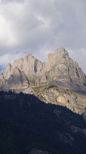 Preview wallpaper mountain, peak, forest, clouds, nature, landscape