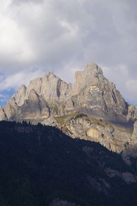 Preview wallpaper mountain, peak, forest, clouds, nature, landscape