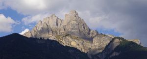 Preview wallpaper mountain, peak, forest, clouds, nature, landscape