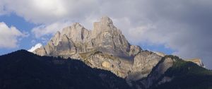 Preview wallpaper mountain, peak, forest, clouds, nature, landscape