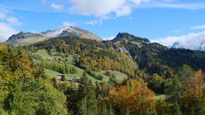 Preview wallpaper mountain, peak, hills, trees, landscape