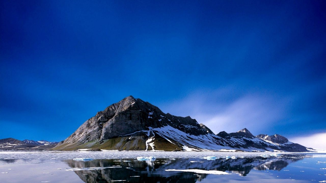 Wallpaper mountain peak, island, sea, snow, cold, silence