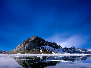 Preview wallpaper mountain peak, island, sea, snow, cold, silence