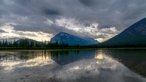 Preview wallpaper mountain, peak, lake, trees, reflection