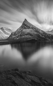 Preview wallpaper mountain, peak, lake, black and white, nature