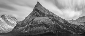 Preview wallpaper mountain, peak, lake, black and white, nature