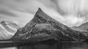 Preview wallpaper mountain, peak, lake, black and white, nature