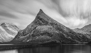 Preview wallpaper mountain, peak, lake, black and white, nature