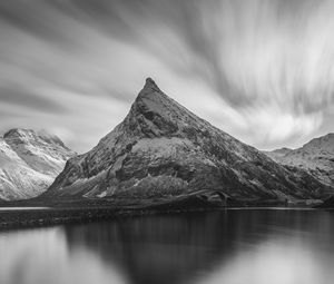 Preview wallpaper mountain, peak, lake, black and white, nature