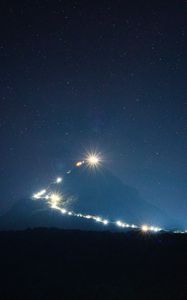 Preview wallpaper mountain, peak, light, night, lights, darkness