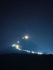 Preview wallpaper mountain, peak, light, night, lights, darkness