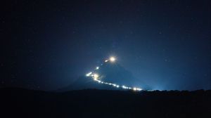 Preview wallpaper mountain, peak, light, night, lights, darkness