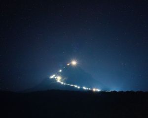 Preview wallpaper mountain, peak, light, night, lights, darkness