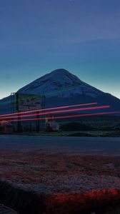 Preview wallpaper mountain, peak, long exposure, glow, road