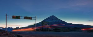 Preview wallpaper mountain, peak, long exposure, glow, road