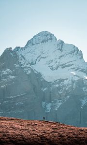 Preview wallpaper mountain, peak, man, alone, nature