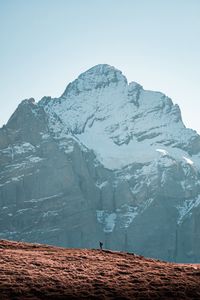 Preview wallpaper mountain, peak, man, alone, nature