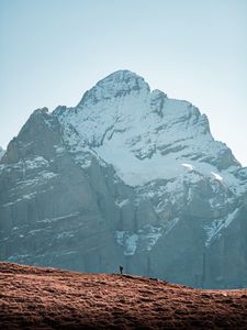 Preview wallpaper mountain, peak, man, alone, nature