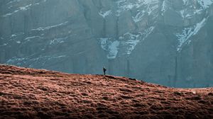 Preview wallpaper mountain, peak, man, alone, nature