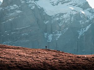 Preview wallpaper mountain, peak, man, alone, nature