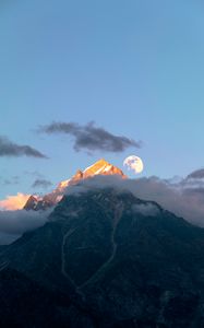 Preview wallpaper mountain, peak, moon, clouds, landscape