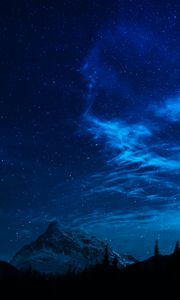 Preview wallpaper mountain, peak, nebula, starry sky, night