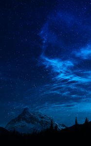 Preview wallpaper mountain, peak, nebula, starry sky, night