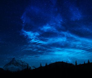 Preview wallpaper mountain, peak, nebula, starry sky, night