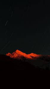 Preview wallpaper mountain, peak, night, stars, dark, long exposure