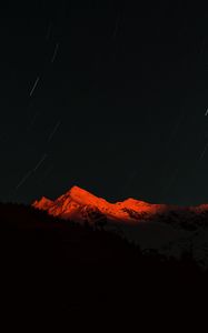 Preview wallpaper mountain, peak, night, stars, dark, long exposure