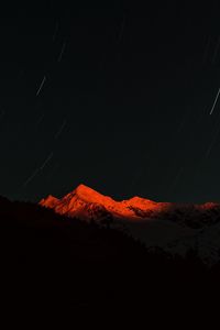 Preview wallpaper mountain, peak, night, stars, dark, long exposure