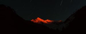 Preview wallpaper mountain, peak, night, stars, dark, long exposure