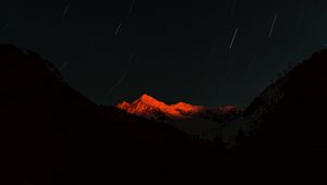 Preview wallpaper mountain, peak, night, stars, dark, long exposure