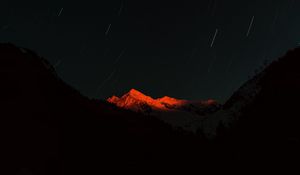 Preview wallpaper mountain, peak, night, stars, dark, long exposure