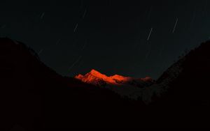 Preview wallpaper mountain, peak, night, stars, dark, long exposure