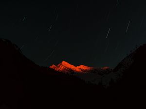 Preview wallpaper mountain, peak, night, stars, dark, long exposure