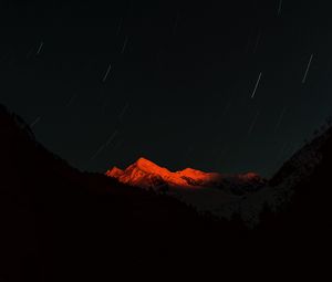 Preview wallpaper mountain, peak, night, stars, dark, long exposure