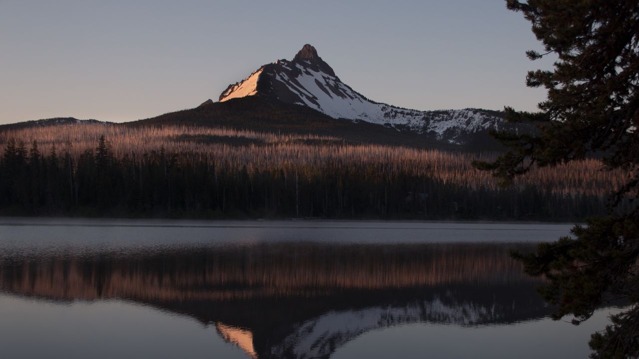 Wallpaper mountain, peak, reflection, lake, forest, landscape