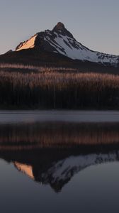 Preview wallpaper mountain, peak, reflection, lake, forest, landscape