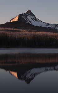 Preview wallpaper mountain, peak, reflection, lake, forest, landscape