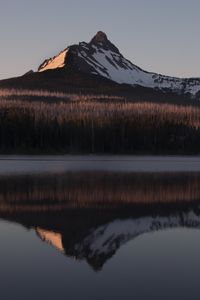 Preview wallpaper mountain, peak, reflection, lake, forest, landscape