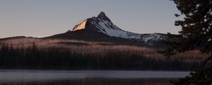 Preview wallpaper mountain, peak, reflection, lake, forest, landscape