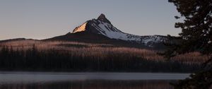 Preview wallpaper mountain, peak, reflection, lake, forest, landscape