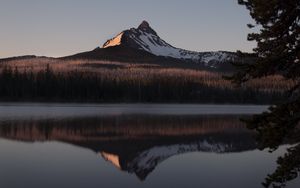 Preview wallpaper mountain, peak, reflection, lake, forest, landscape