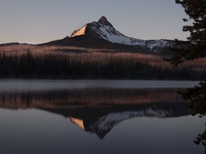 Preview wallpaper mountain, peak, reflection, lake, forest, landscape